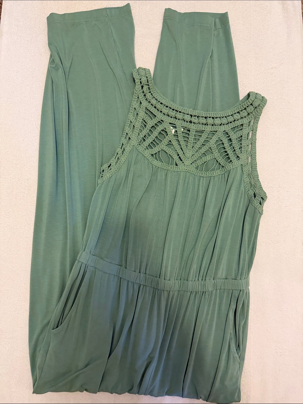 Maurices Cute Crochet Yoke Mint Green Wide-Leg Stretchy Jumpsuit NWOT